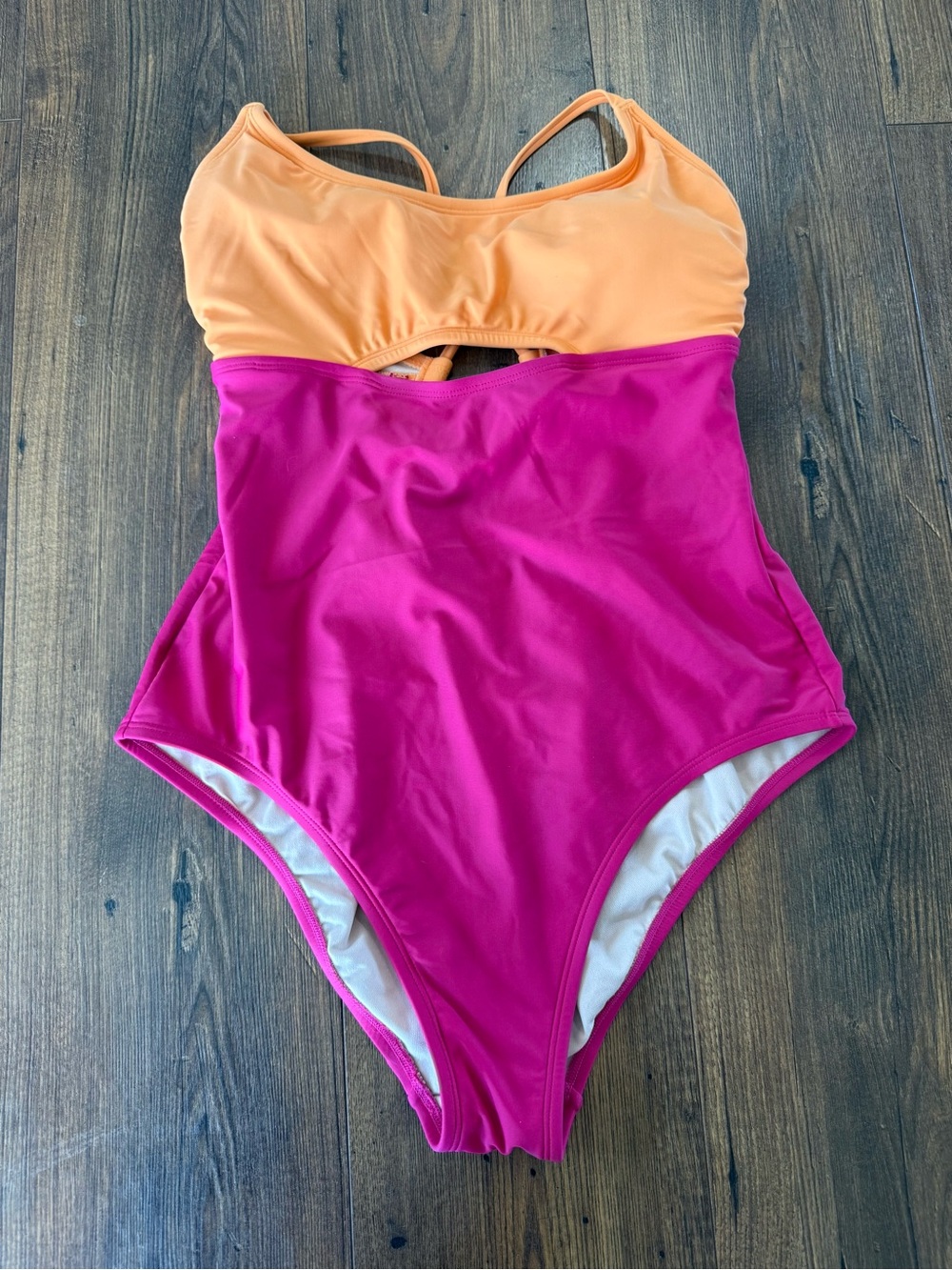 Kona Sol Women's Cut Out Colorblock One Piece Swimsuit Pink Orange Size Large